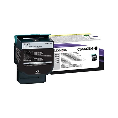 Lexmark Druckerpatrone C544X1KG, schwarz, auf weißem Hintergrund. Die Verpackung mit Markenlogo und Produktbezeichnung ist zu sehen.