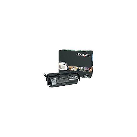 Schwarze Tonerkartusche und Lexmark-Verpackung, weißer Hintergrund.
