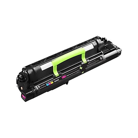 Schwarze Tonerkartusche mit grÃ¼nem Griff und farbigen Markierungen. Aufschrift: Lexmark, 72K00VS.