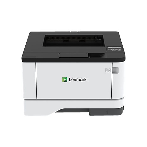 Ein weiÃŸer Lexmark-Laserdrucker mit schwarzem Oberteil. Das Lexmark-Logo befindet sich auf der Vorderseite.