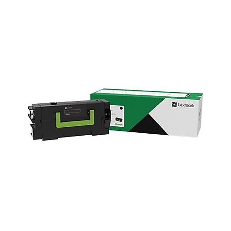 Cartouche de toner noire et emballage vert avec zone blanche et noire.
