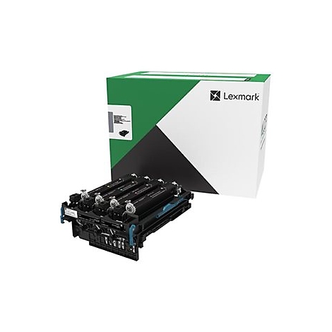Druckerkartusche und Verpackung von Lexmark. Die Kartusche liegt vor der Verpackung. GrÃ¼n, weiÃŸ und schwarz dominieren.