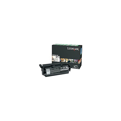 Schwarzer Toner und Karton von Lexmark auf weißem Hintergrund.