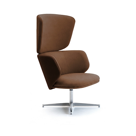 Leyform Loungesessel Alise Hoch, drehbar, B 840 x T 840 x H 1215 mm, Wollmischgewebe/Aluminium, dunkelrost/chromsilber