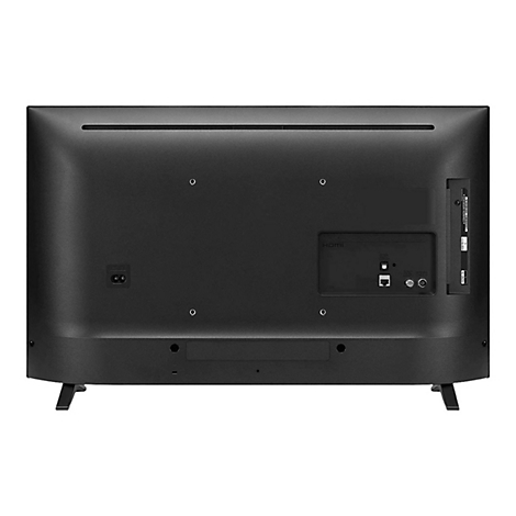 RÃ¼ckseite eines schwarzen Fernsehers mit AnschlÃ¼ssen und StandfÃ¼ÃŸen.