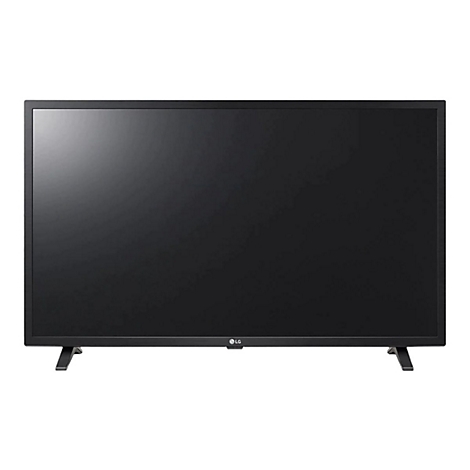Schwarzer LG Fernseher, rechteckige Form, zwei FÃ¼ÃŸe.