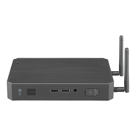 Graues LG-Gerät mit Antennen, USB-Anschlüssen und Ein-/Aus-Schalter.