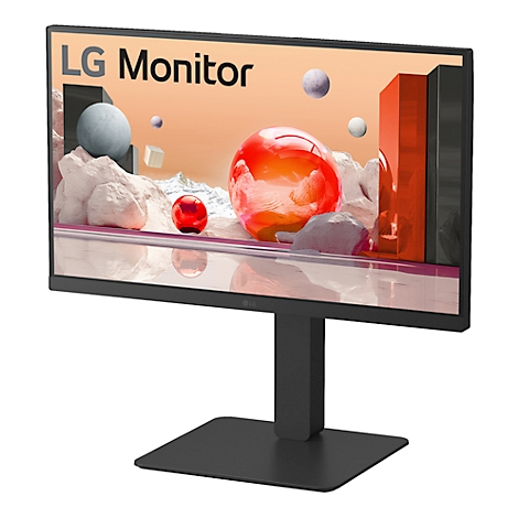 Rückseite eines Monitors mit Anschlüssen, Befestigungsvorrichtung und Herstelleretikett.