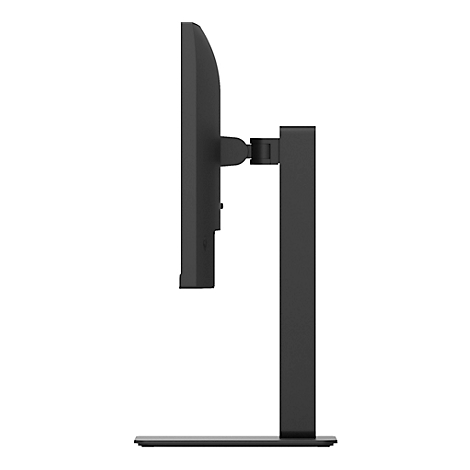 Un moniteur noir de profil. L'écran est rectangulaire et fixé à un support carré.
