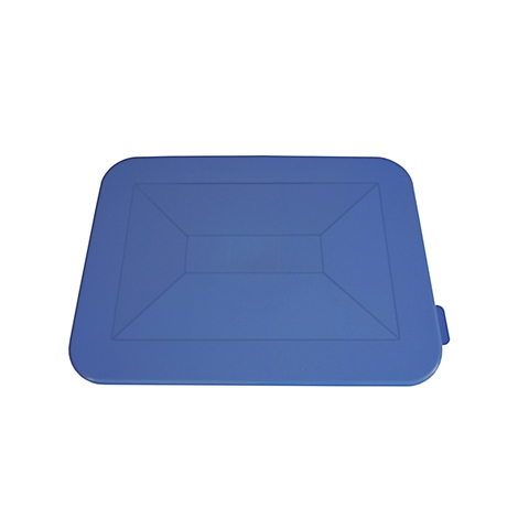 Blue rectangular lid with raised surface. A handle is on one corner.