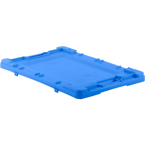 Blue, rectangular plastic part with slightly protruding edges, lying on a white surface.