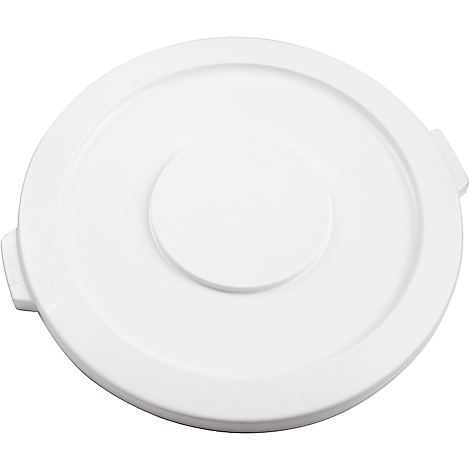White, round lid with handles on the sides.