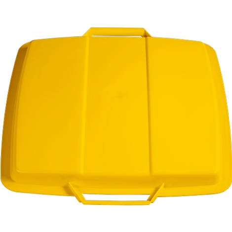 Yellow lid with handle, rectangular and rounded.