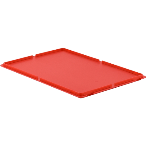 Red plastic tray with a surrounding edge. There are cutouts in the corners.