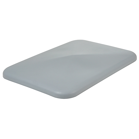 Gray rectangular cover, rounded corners, slightly curved surface. The surface reflects the light.
