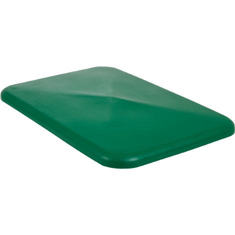 Green lid with rounded corners and a central elevation. It lies on a light background.