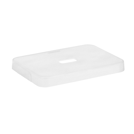 Rectangular, white plastic box with rounded edges and a rectangular recess on the top.