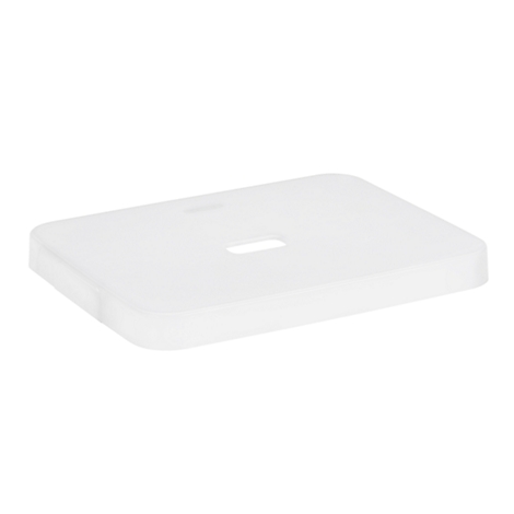 Rectangular, white plastic cover with a rectangular recess in the middle.