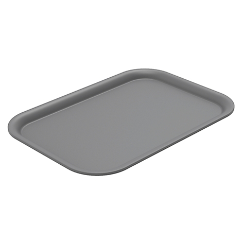 Gray, rectangular serving tray with rounded corners and a slightly raised edge. On a white background.