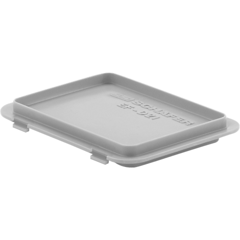 Gray rectangular plastic cover with rounded corners. Inscription: SCHAFER, EF-031
