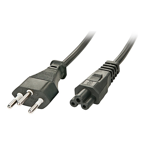 Deux câbles d'alimentation noirs avec prises, l'un avec trois broches et l'autre avec trois trous.