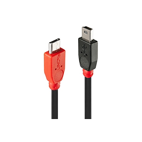 Deux câbles USB avec différents connecteurs et des câbles noirs, rouge et noir.