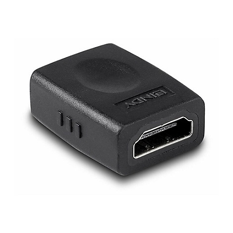 Adaptateur HDMI noir avec logo LINDY, montrant la conception du port HDMI.