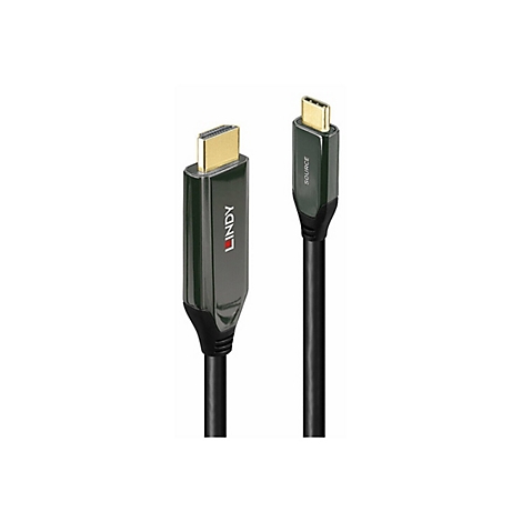 Zwei schwarze Kabel mit Steckern; rechts USB-C, links HDMI-Stecker mit "LINDY" Schriftzug.