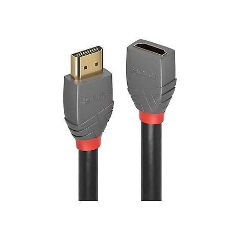 Zwei HDMI-Kabel nebeneinander: Schwarz mit grauen Steckern, roter Akzent am Ansatz. Auf einem steht Lindy.