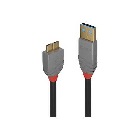 Zwei USB-Kabel mit grauen Steckern, rote Akzenten und schwarzen Kabeln. Ein Stecker mit USB-C, der andere mit USB-A.
