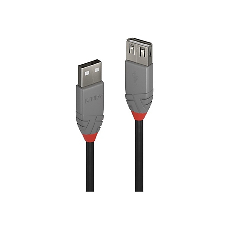 Zwei USB-Kabel mit grauen Gehäusen, roter Akzentuierung und schwarzen Kabeln. Ein Kabel zeigt den Schriftzug "LINDY".