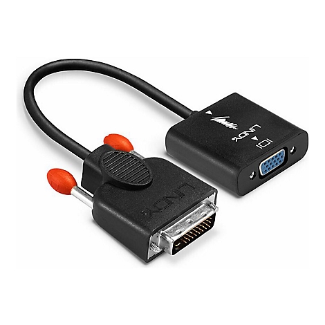 Adaptateur DVI vers VGA noir avec vis orange et logo LINDY.