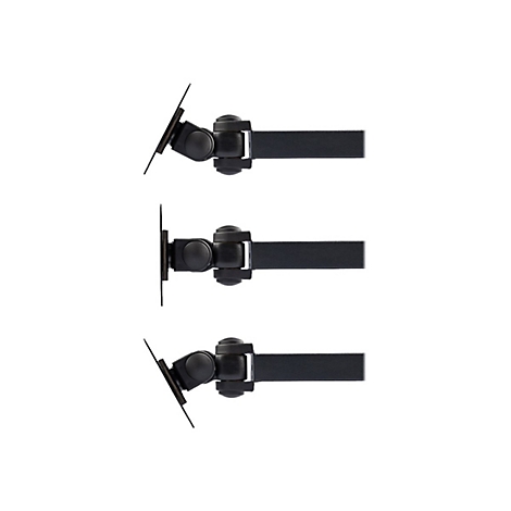 Drei schwarze Monitorhalterungen in unterschiedlichen Winkeln, auf weißem Hintergrund.