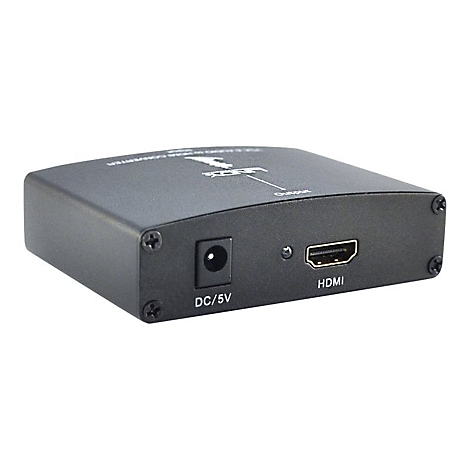 Schwarzer HDMI-Konverter mit Anschlüssen für HDMI und DC/5V.
