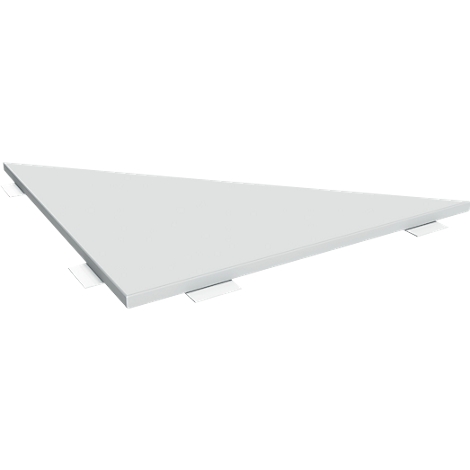 Triangular white panel with white supports at the corners.