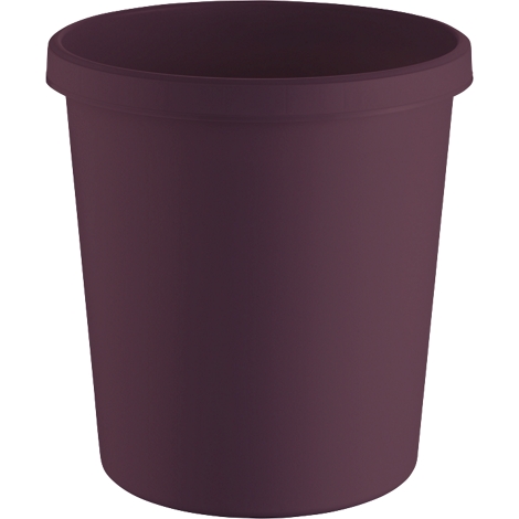 Dark purple, cylindrical trash can. The upper rim is slightly flared outwards.