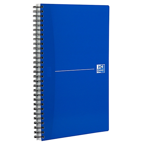 Cahier à spirales bleu avec ligne blanche et logo Oxford.