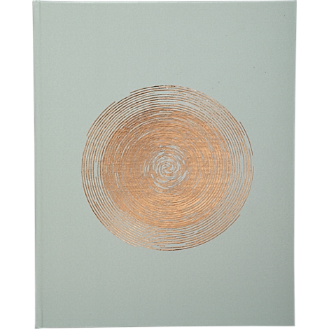 Carré bleu clair avec un motif en spirale en cuivre. La spirale est centrée au milieu de l'image.