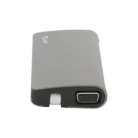 Grauer Adapter mit einem schwarzen Teil und einem VGA-Anschluss.