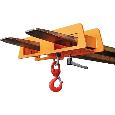Orange fork extension with red hook, steel parts.