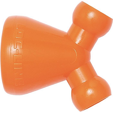 Oranje Y-vormige kunststof slang met het "LOC-LINE" logo.