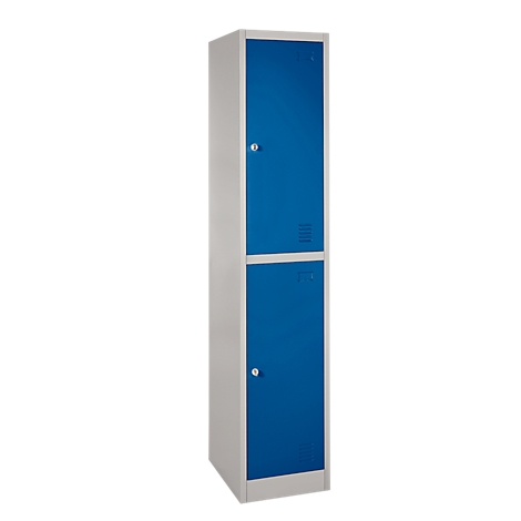 Double locker, blue and gray, with two doors.