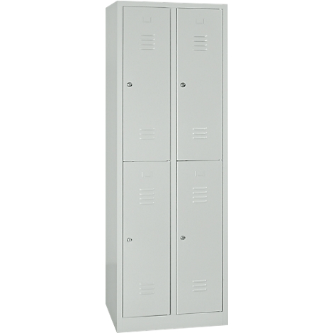 Grey locker with four compartments and small locks.