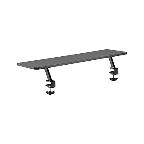 Schwarze Tischplatte mit zwei Klemmen. Zum Anbringen an einem Tisch.