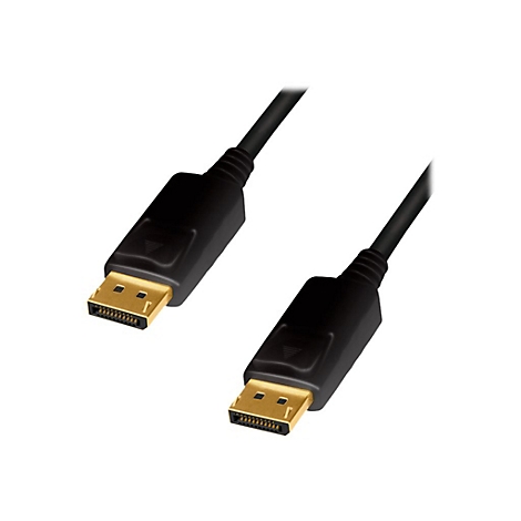 Zwei schwarze DisplayPort-Kabel mit goldenen Steckern vor weißem Hintergrund.