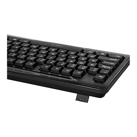 Schwarze Tastatur mit Buchstaben und Zahlen. 'LogiLink' ist auf der Tastatur aufgedruckt.
