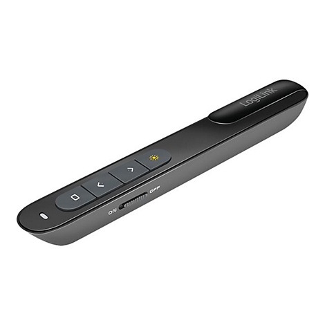 Schwarzer LogiLink Präsentations-Pointer mit Bedientasten, seitlichem An-Aus-Schalter und Firmenlogo.