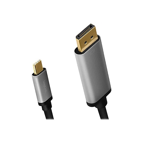 LogiLink USB-C auf DisplayPort Adapterkabel mit goldenen Steckern und silbernem Gehäuse.