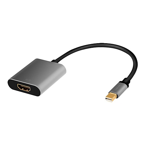 LogiLink Mini-DisplayPort-zu-HDMI-Adapter, grau, mit schwarzem Kabel.