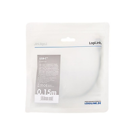 LogiLink USB-C auf DisplayPort Adapter in transparenter Kunststoffverpackung.